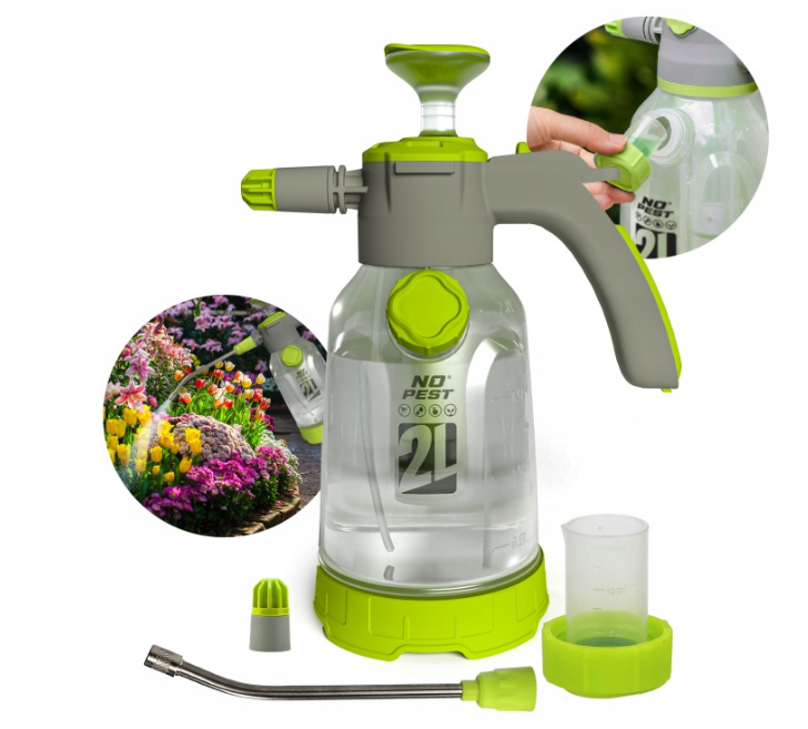 Handdrukspuit met maatbeker voor exacte dosering van spuitmiddelen – 2L NO PEST® Premium-kwaliteit