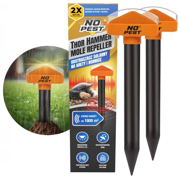 Solarer Maulwurf- und Wühlmausschreck 1800 m² No Pest® Thor Hammer Repeller 2 Stk.