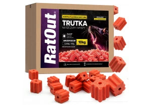 Trutka na gryzonie, szczury, myszy, kostka fluorescencyjna brodifakum RatOut® karton 10 kg